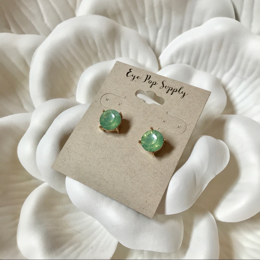 Lime Green Stone Stud Earrings